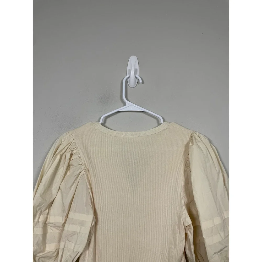 Ulla Johnson Iman Puff Sleeve Top in Cream Size Large Feminine Quiet Luxury